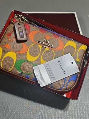 Coach C9941 Signature Rainbow Nolita 15 IM/Khaki Multi Canvas Smooth Leather NWT